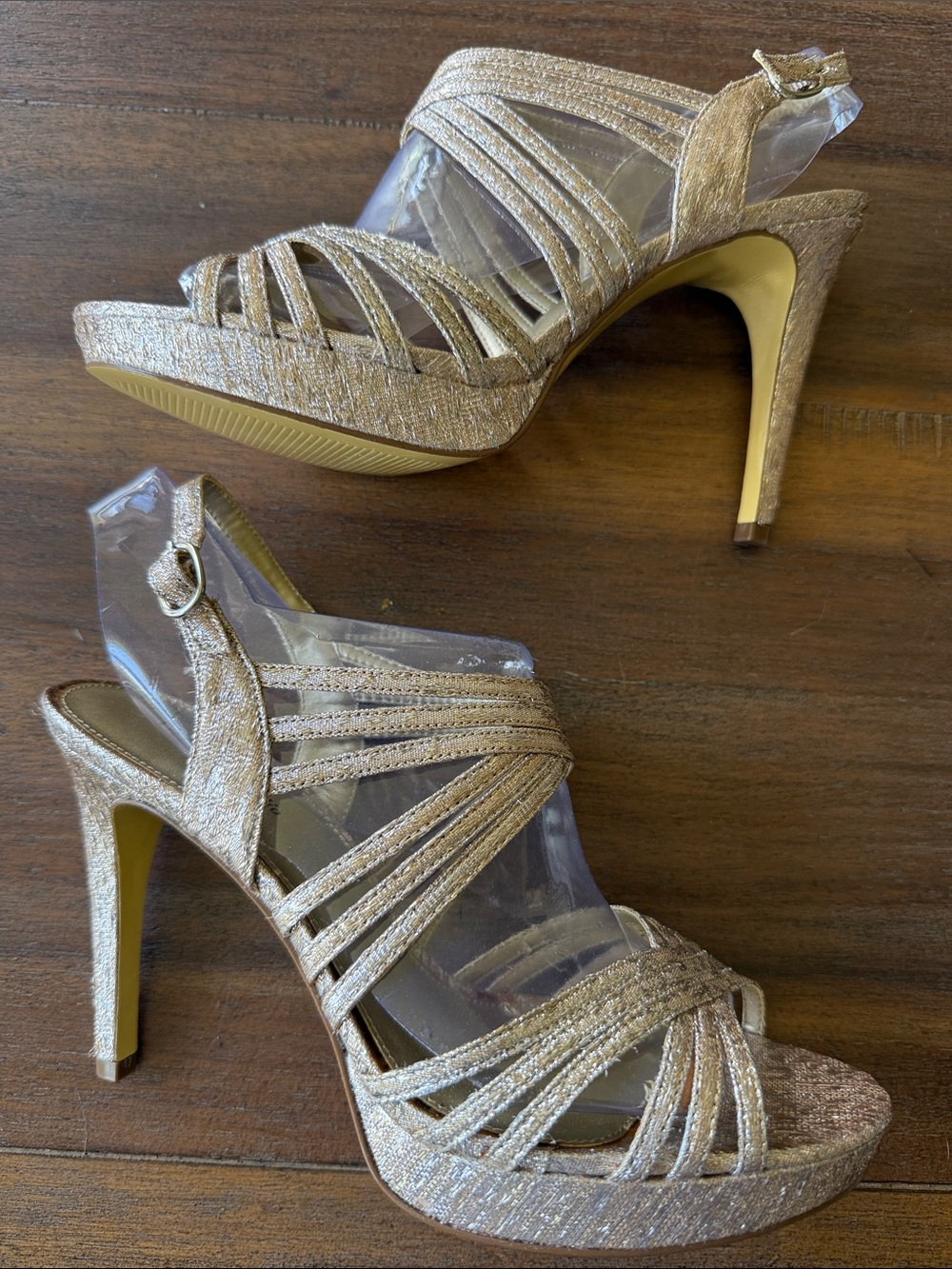 Adrianna Papell Metallic Gold Braided Strappy Slingbacks-NWOT